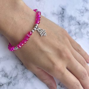 Pulsera Cristal Fucsia Mano Fatima